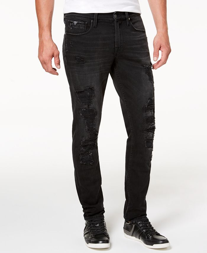 GUESS Men's Distressed Slim-Fit Tapered Jeans & Reviews - Jeans - Men ...