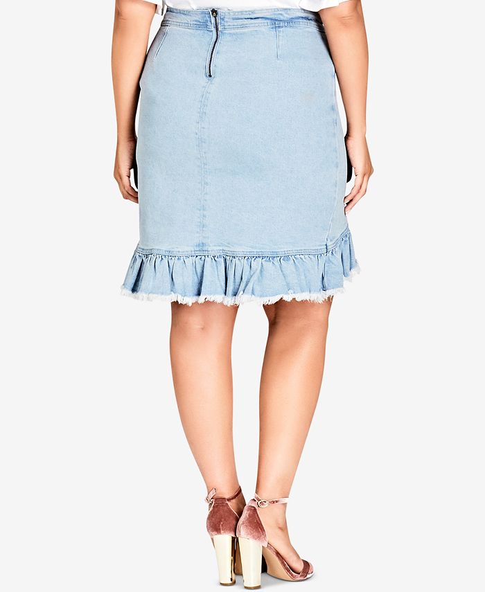 City Chic Trendy Plus Size Ruffled Denim Skirt - Macy's