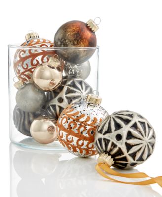 Holiday Lane Glass Copper/Silver/Cream Ball Ornaments, Set Of 10 ...