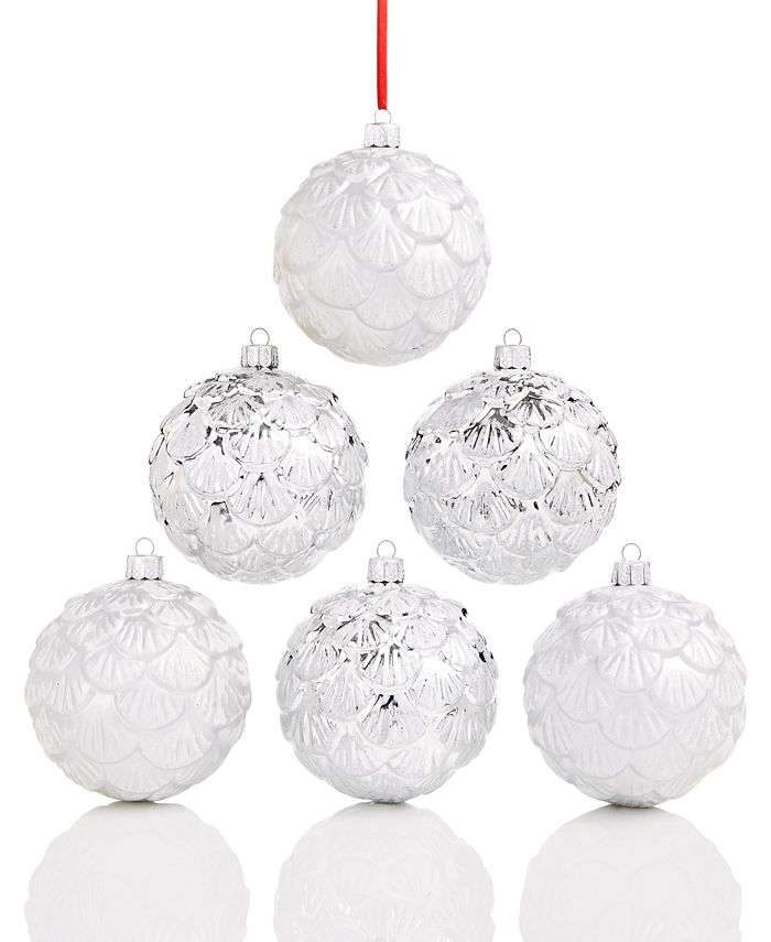 Holiday Lane 6-Pc. White & Silver Pine Cone Ball Ornament Set, Created ...