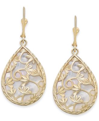 Macy's - Mother-of-Pearl Teardrop Filigree Drop Earrings in 14k Gold