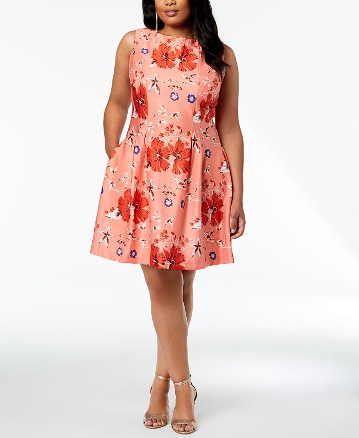 Taylor Plus Size Printed Fit & Flare Dress & Reviews - Dresses - Women ...