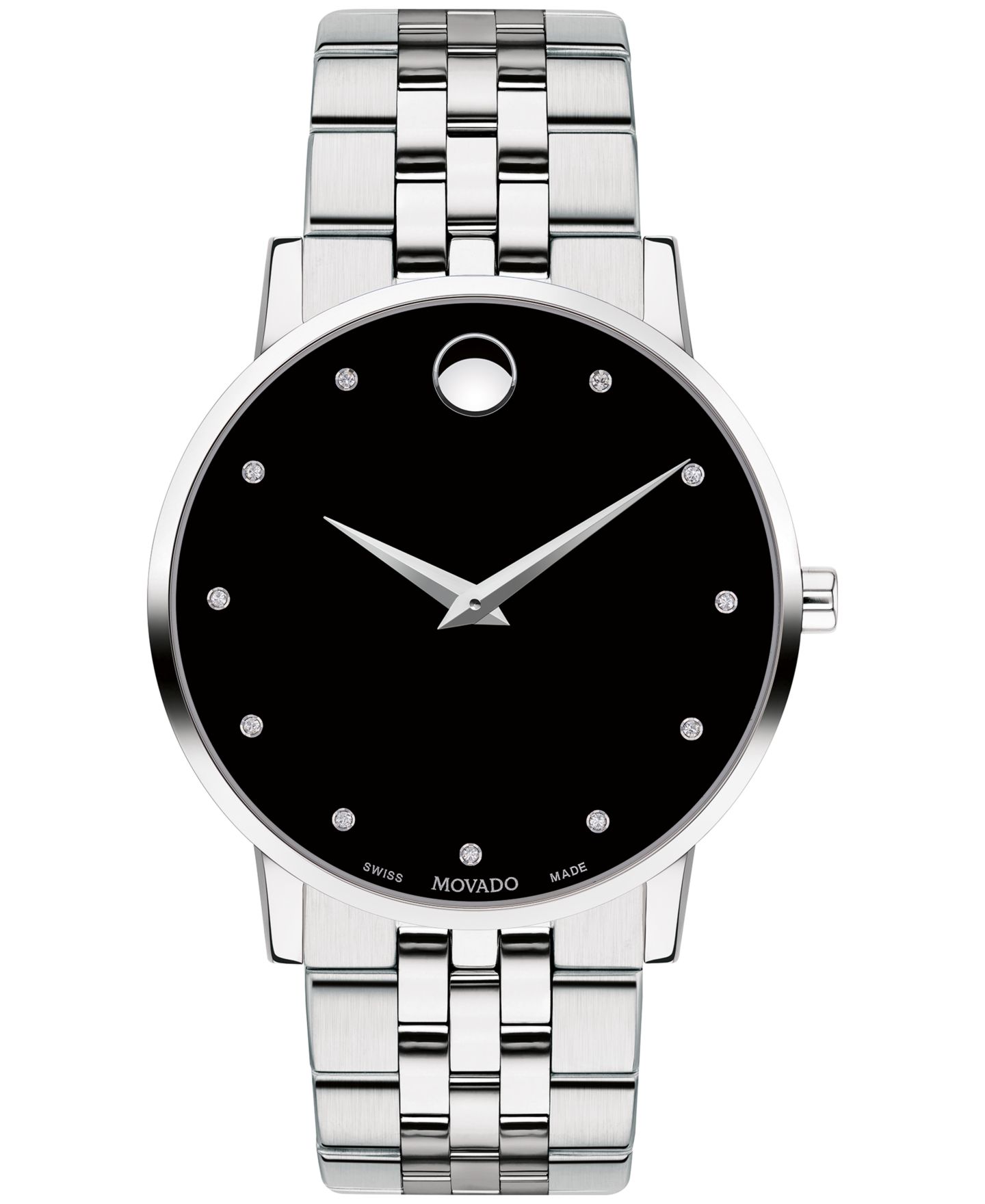Мужские часы Movado Swiss Museum Classic Diamond-Accent Stainless Steel Bracelet Watch 40mm — фото 1