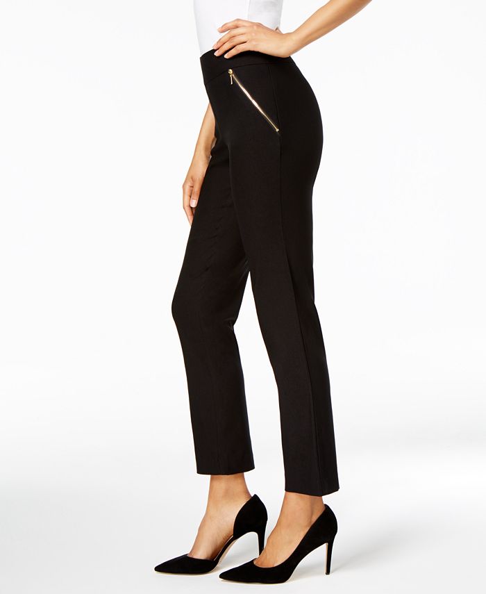 JM Collection Petite Zippered-Pocket Straight-Leg Pants, Created for ...