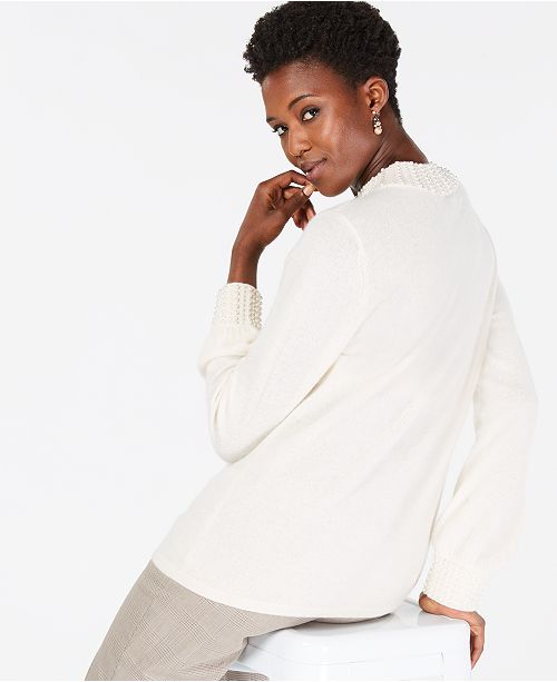 Faux-Pearl-Embellished Pure Cashmere Sweater, In Regular & Petite Sizes, Created for Macy's
