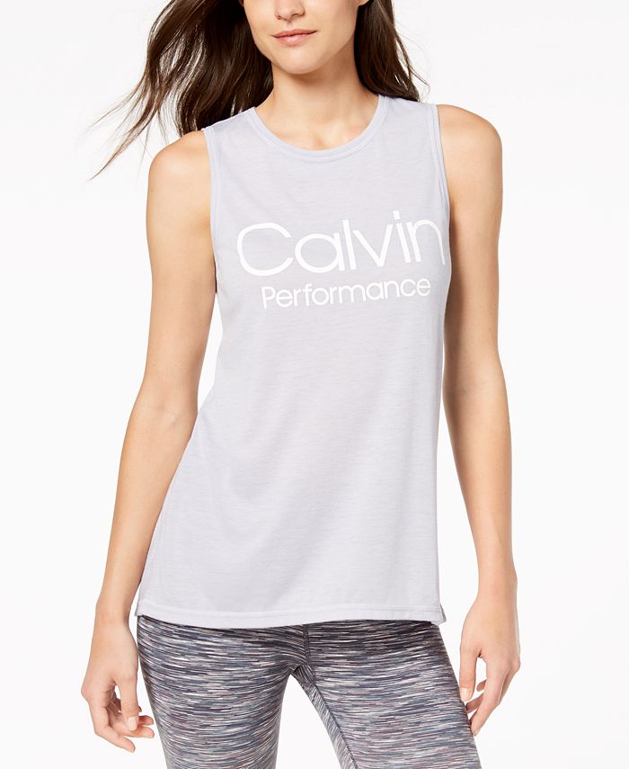 Calvin Klein Logo Wide-Racerback Tank Top & Reviews - Tops - Women - Macy's