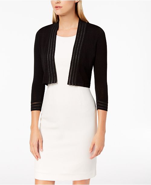 Calvin Klein 3/4Sleeve ShadowStripe Shrug & Reviews Sweaters Women Macy's