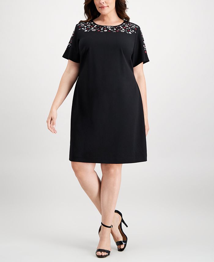 Calvin Klein Plus Size Floral-Embroidered Dress - Macy's