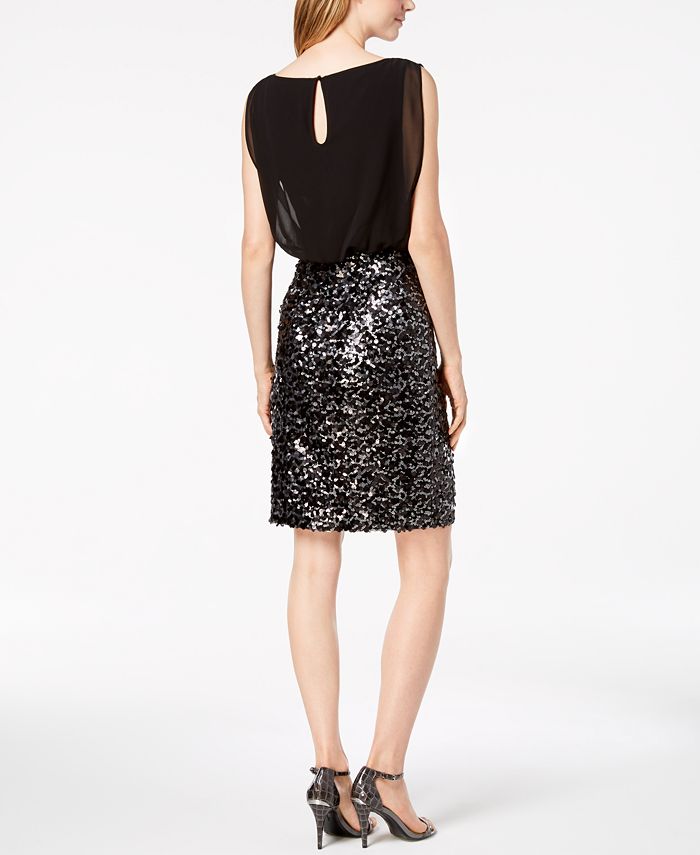 Calvin Klein Chiffon & Sequins Blouson Dress - Macy's