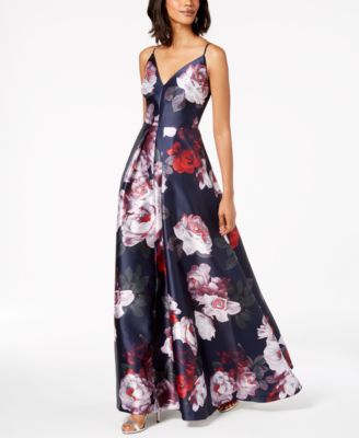 Calvin Klein Floral-Print Plunge Gown 