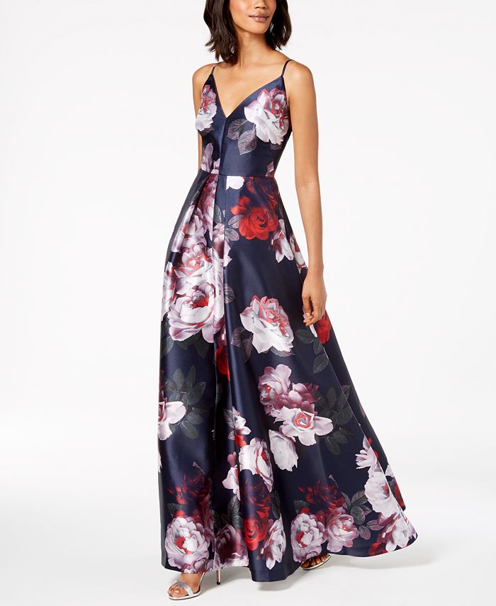 Calvin Klein Floral Print Plunge Gown Macy s