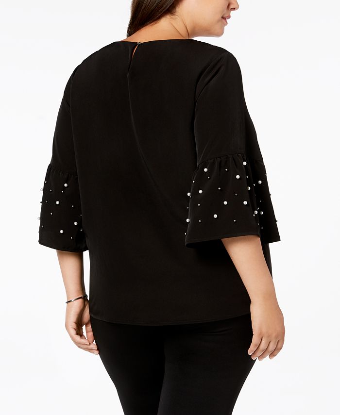 Calvin Klein Plus Size Embellished Bell-Sleeve Top - Macy's