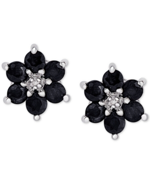 image of Sapphire (1-3/4 ct. t.w.) & Diamond Accent Flower Stud Earrings in Sterling Silver