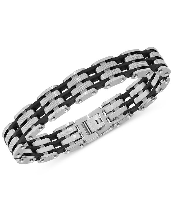 Macy's Men's Link Bracelet in Tungsten and Black Resin & Reviews