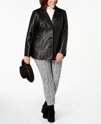 Jones New York - Plus Size Single-Breasted Leather Jacket