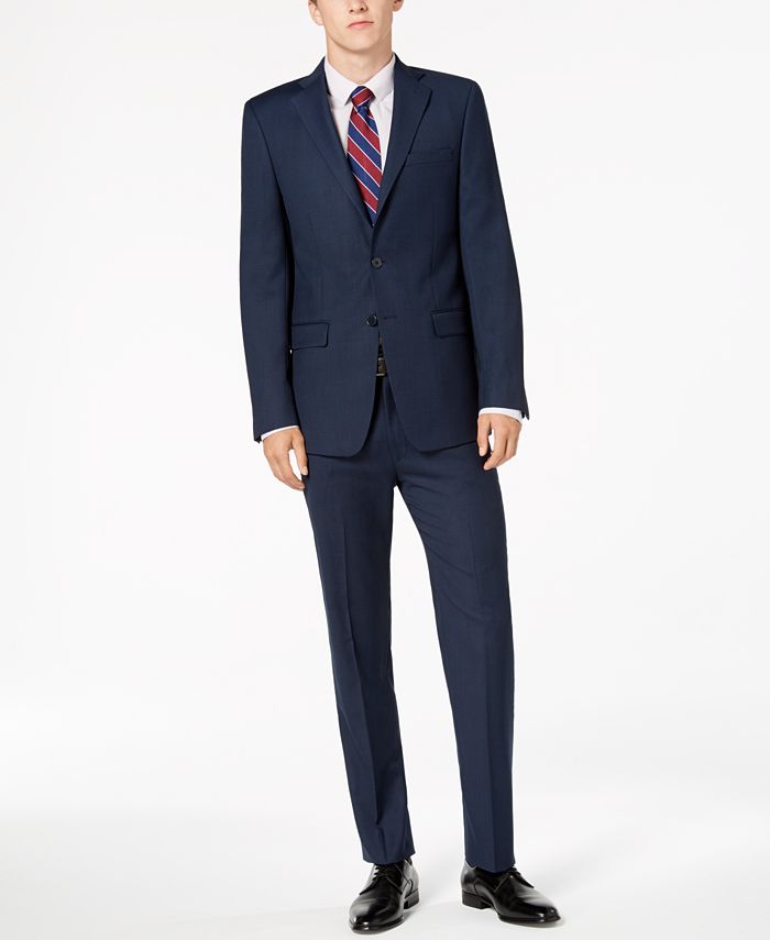 Calvin Klein Men's X-Fit Slim-Fit Stretch Blue/Charcoal Birdseye Suit  Separates & Reviews - Suits & Tuxedos - Men - Macy's