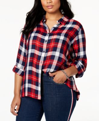 Plus Size Roll-Tab Plaid Shirt, Created for Macy's