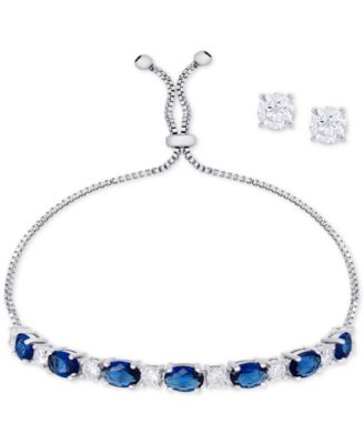Macy's - 2-Pc. Set Cubic Zirconia Slider Bracelet & Stud Earrings in Fine Silver-Plate