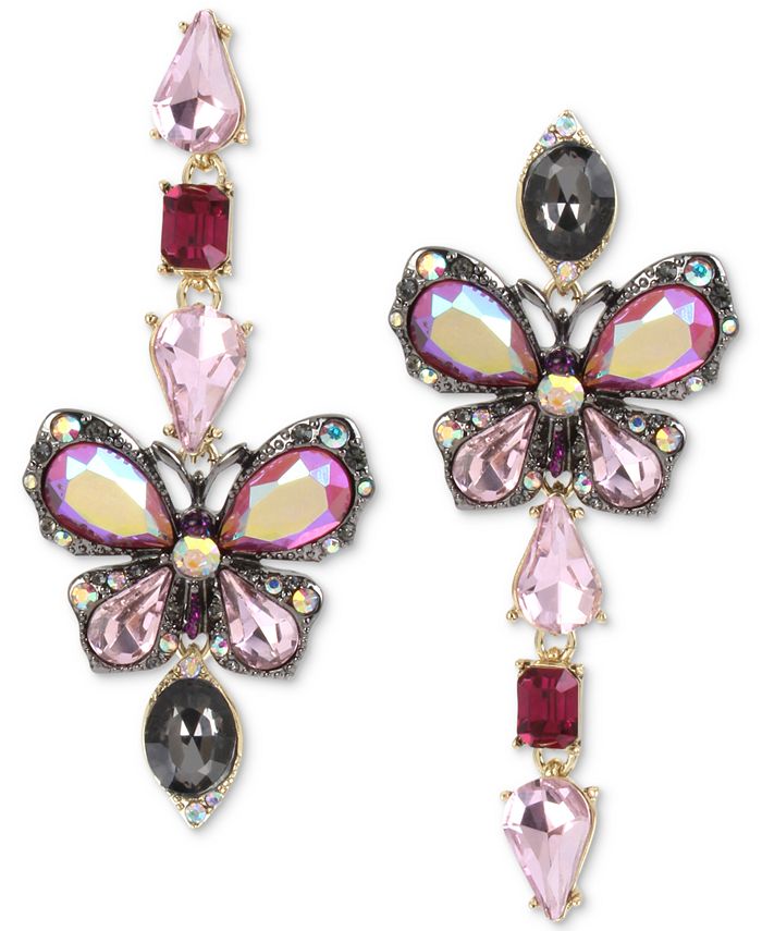 Pendientes De Mariposa Color Rosa Dorado De Betsey Johnson - Colgantes Con Cristales, Nuevos Con Etiquetas