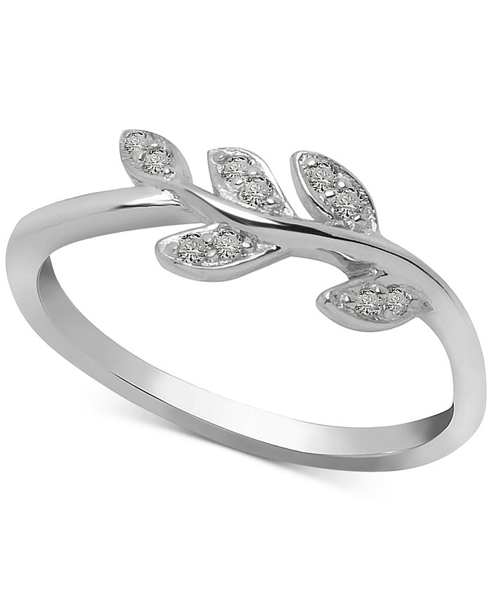 Dainty 14k Gold Diamond Crossover Leaf Ring Everyday Leaf Diamond