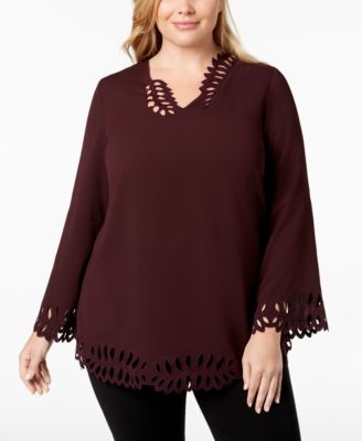 Alfani - Plus Size Cutout Poet-Sleeve Blouse