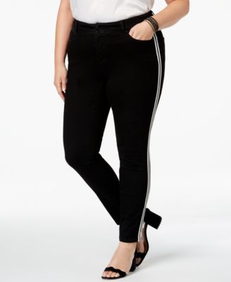 INC International Concepts - Plus Size Racing-Stripe Skinny Jeans