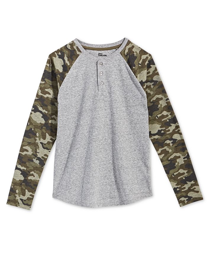 Epic Threads Big Boys Camo-Sleeve Henley T-Shirt, Created for Macy's ...