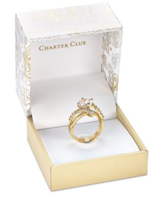 Gold Plate Crystal Bypass Ring, Created for Macy’s		