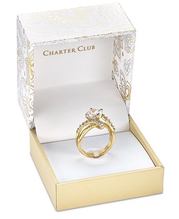 Charter Club - Gold Plate Crystal Bypass Ring