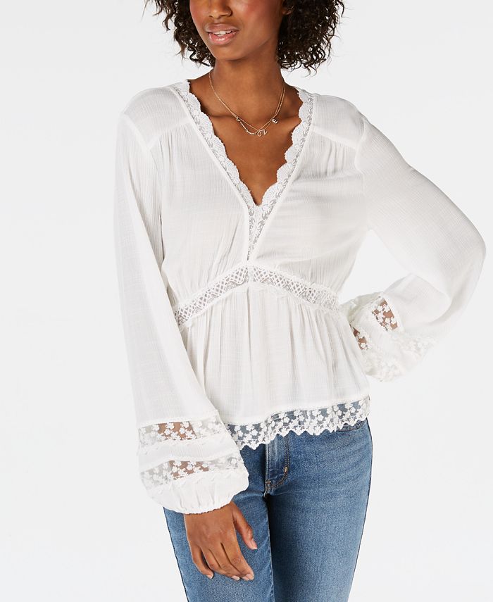 American Rag Juniors' Lace-Trim V-Neck Blouse, Created for Macy's - Macy's