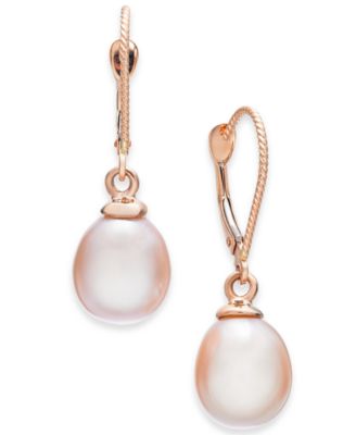 Pink Cultured Freshwater Pearl (8-1/2mm) Drop Earrings in 14k Rose Gold