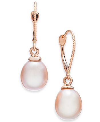 Macy's - Pink Cultured Freshwater Pearl (8-1/2mm) Drop Earrings in 14k Rose Gold