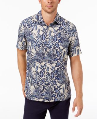 Tasso Elba Men's Silk Blend Leaf-Print Shirt, Created for Macy's - Macy's