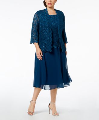 alex evenings sequined lace contrast dress