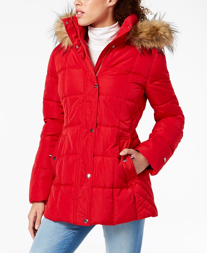 Tommy Hilfiger Faux-Fur Trim Hooded Puffer Coat, Created for Macy's & - Coats & Jackets - Macy's