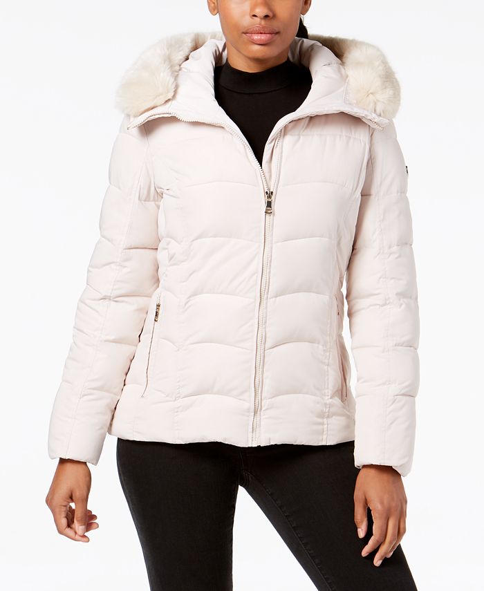 Calvin Klein Hooded Puffer Coat with Faux Fur Trim - Macy's
