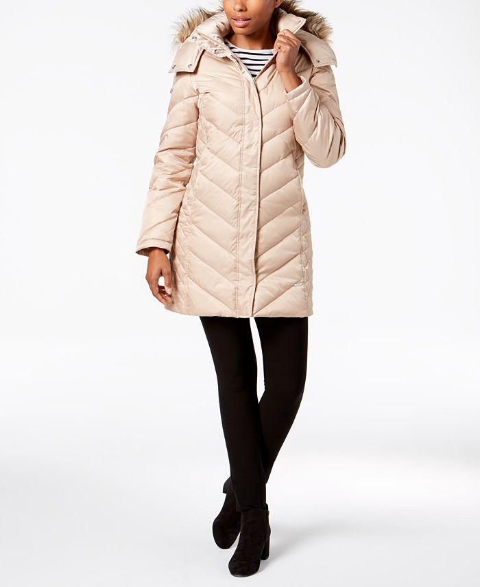 Kenneth Cole Petite Faux Fur Trim Hooded Puffer Coat Macy s