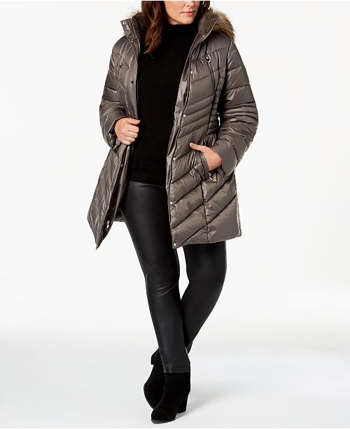 Laundry By Shelli Segal Plus Size Faux Fur Trim Hooded Puffer Coat Reviews Coats Women Macy S