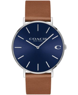코치 남성 손목 시계 COACH Mens Charles Saddle Leather Strap Watch 41mm,Dark Blue