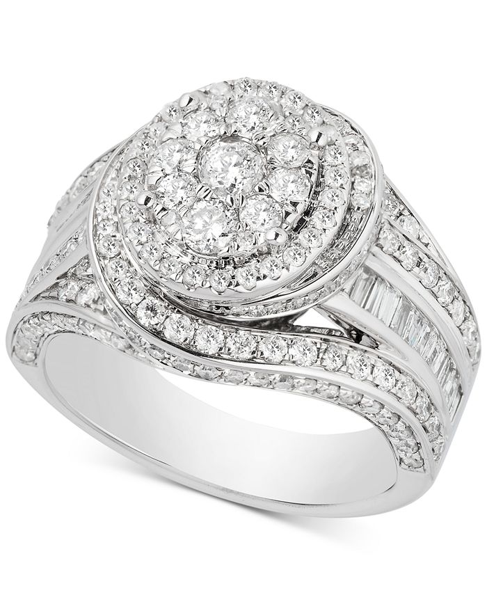 Macy's Diamond Cluster Engagement Ring (2 ct. t.w.) in 14k White Gold ...
