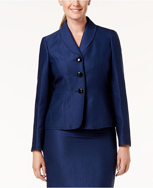 Le Suit Women's Three Button Skirt Suit Blue Size 12
