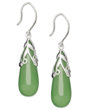 image of Sterling Silver Earrings, Jade Leaf Top Teardrop Earrings