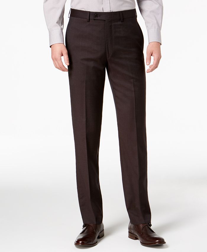 Calvin Klein Men's X-Fit Slim-Fit Stretch Brown Neat Dress Pants - Macy's