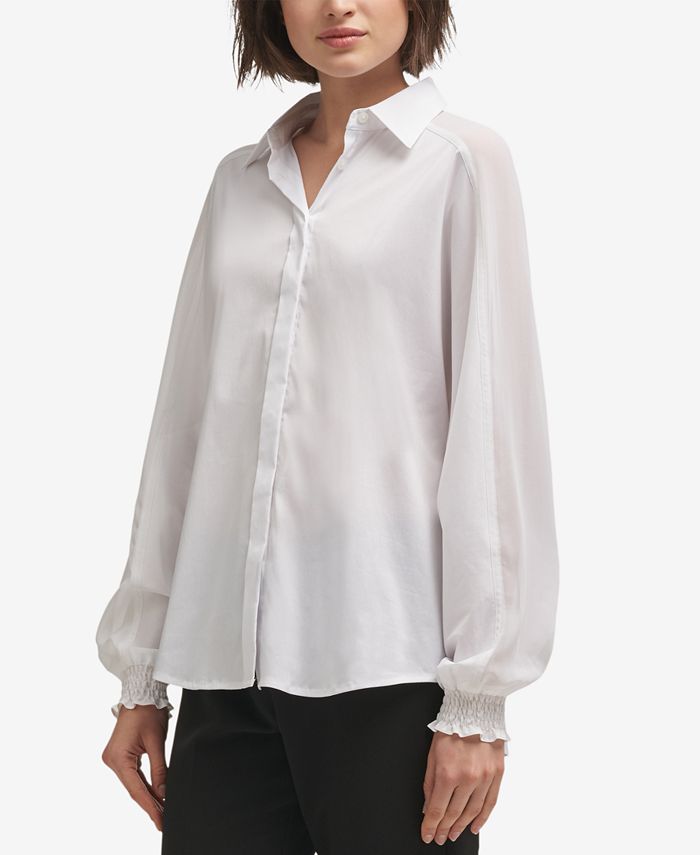 DKNY Contrast Button-Front Shirt, Created for Macy's - Macy's