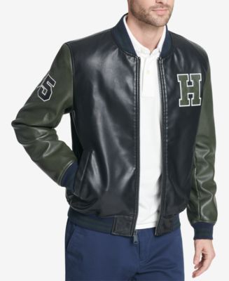 Tommy Hilfiger Men's Mix Media Monogram Leather Varsity Jacket - Macy's