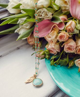 Gold-Tone Stone & Evil Eye Charm Pendant Necklace, 32" + 3" extender