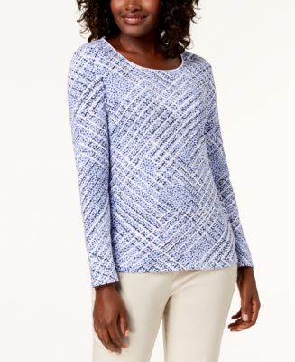Karen Scott Women's Printed Scoop Neck T-Shirt Blue Size Medium