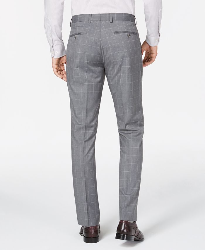 Perry Ellis Men's Portfolio Slim-Fit Stretch Light Gray Windowpane Suit ...
