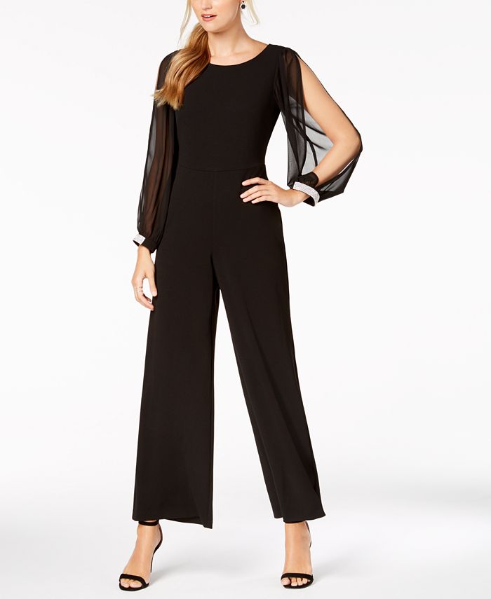 Connected Embellished Illusion Wide-Leg Jumpsuit - Macy's