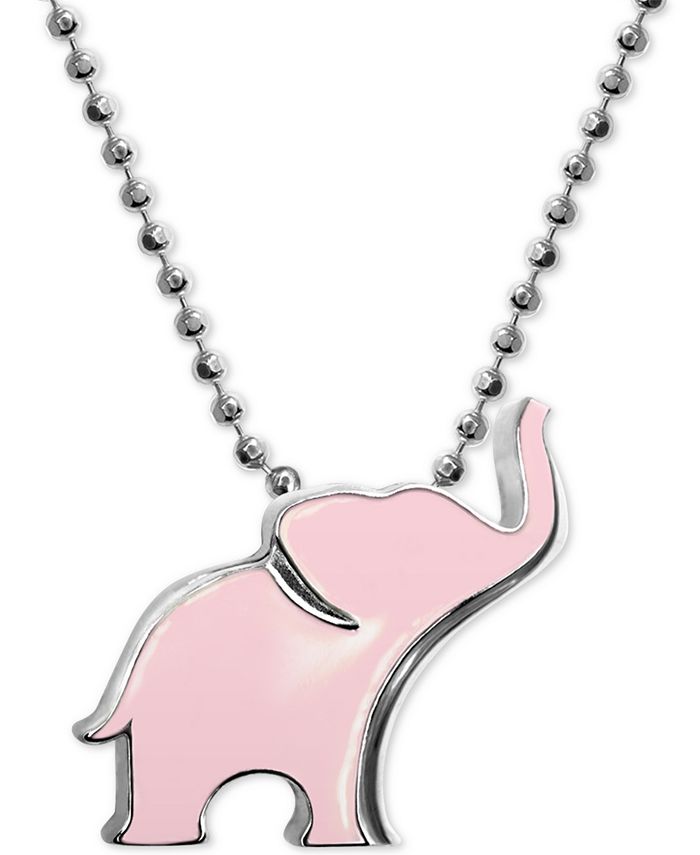 Alex Woo - Pink Enamel Elephant 16" Pendant Necklace in Sterling Silver